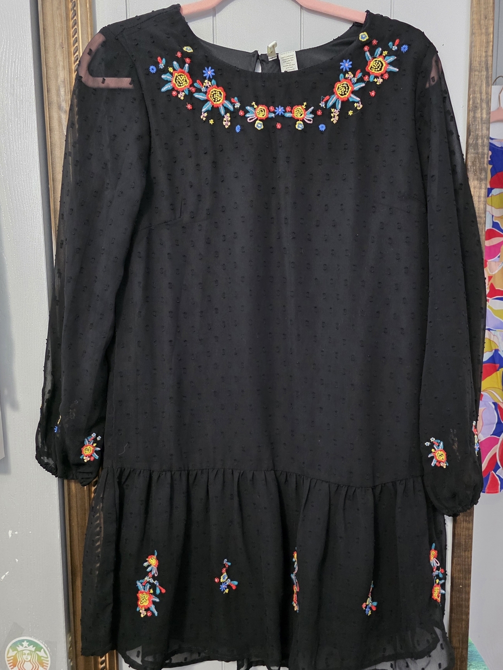 Japna Black Dress with Multicolor Floral Embroidery